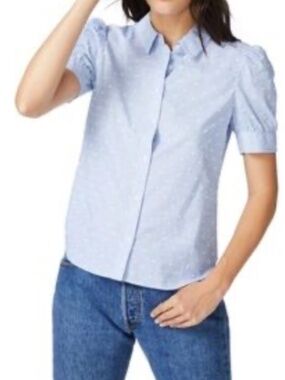 Blue Short Sleeve Button Down with White Polka Dot Detailing Size XS